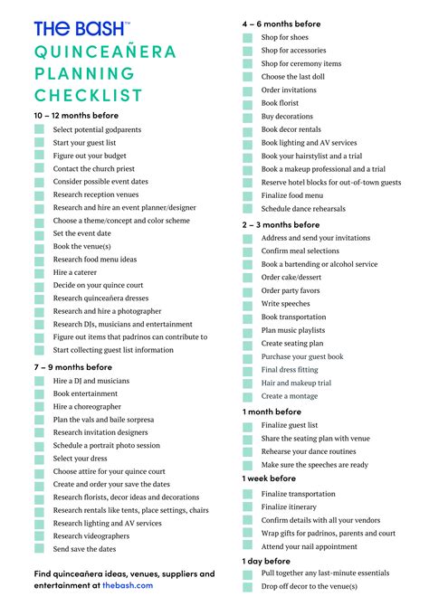 Quinceanera Checklist Printable